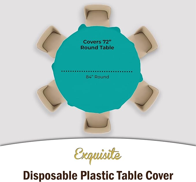 Party Solids 6-Pack Premium Plastic Tablecloth 84in. Round Plastic Table Cover - Teal