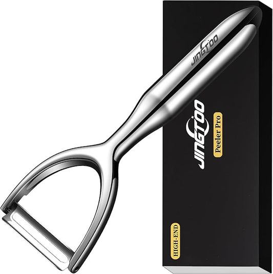 JINGTOO Vegetable Peeler Stainless Steel, Premium Potato Peelers for Kitchen, Ultra Sharp Fruit Veggie Peeler Rotary Blade, Y Shaped Apple Cucumber Ergonomic Peelers Handle - 5 Years Warranty (Plain)