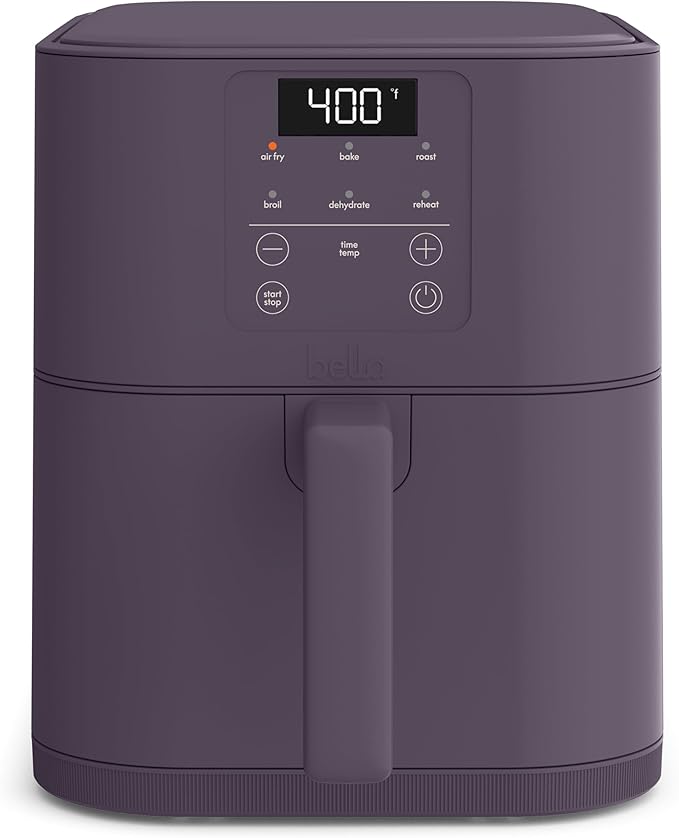 bella 6 Qt Slim Air Fryer, Fits-anywhere??Kitchenware, EverGood??Ceramic Nonstick Coating, Adjustable Temperature, 6 Preset Cooking Options, 60 Min Auto Shutoff w Audible Tone, 5lb Capacity, Plum