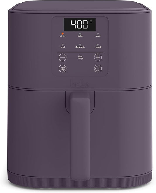 bella 6 Qt Slim Air Fryer, Fits-anywhere??Kitchenware, EverGood??Ceramic Nonstick Coating, Adjustable Temperature, 6 Preset Cooking Options, 60 Min Auto Shutoff w Audible Tone, 5lb Capacity, Plum