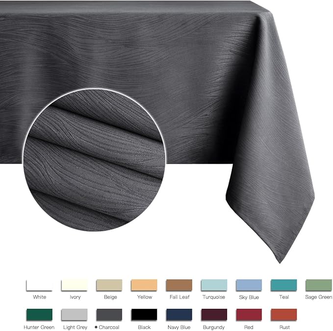 maxmill Jacquard Tablecloth Swirl Design Spillproof Wrinkle Free Heavy Weight Soft Table Cloth Decorative Fabric Table Cover for Outdoor and Indoor Use Oblong 60 x 120 Inch Charcoal