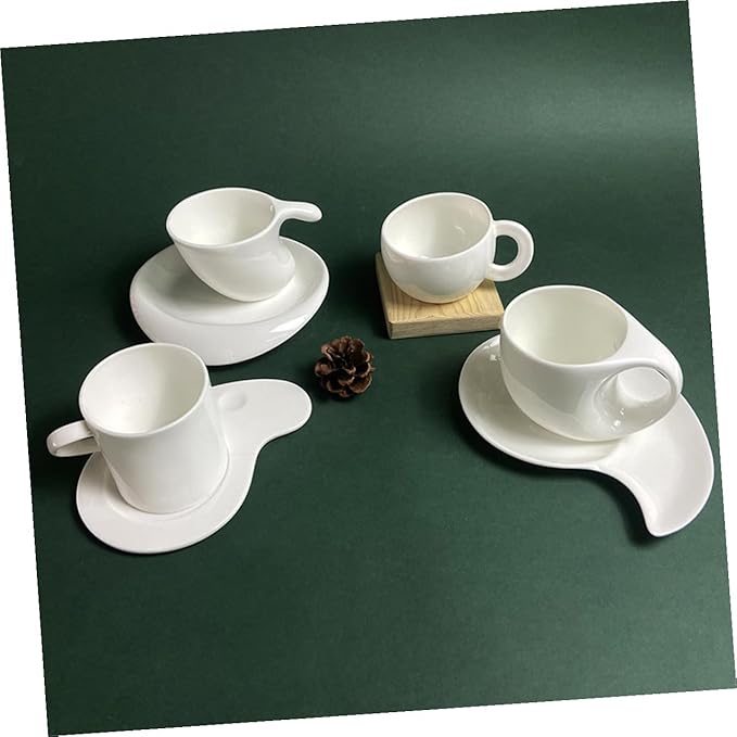 FUOYLOO Creative Pure White Bone Espresso Cup Set with Saucer Elegant Coffee Mug Kit for Office and Afternoon Tea Porcelain Cups for Latte Tea Milk and Juice