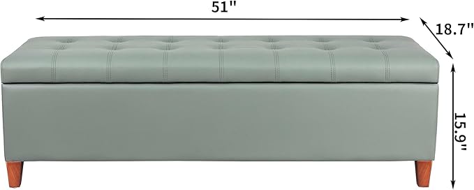 Joveco 51 Inch Storage Ottoman Bench,Tufted Leather Storage Bench for Bedroom (51??Gray Green)