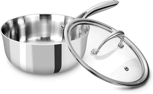 KEAWELL K3 Premium 2-Quart Tri-Ply Stainless Steel Saucepan with Lid, Induction & Oven Safe up to 600째F, Even Heating, Professional Cookware for All Stovetops (2-Qt)