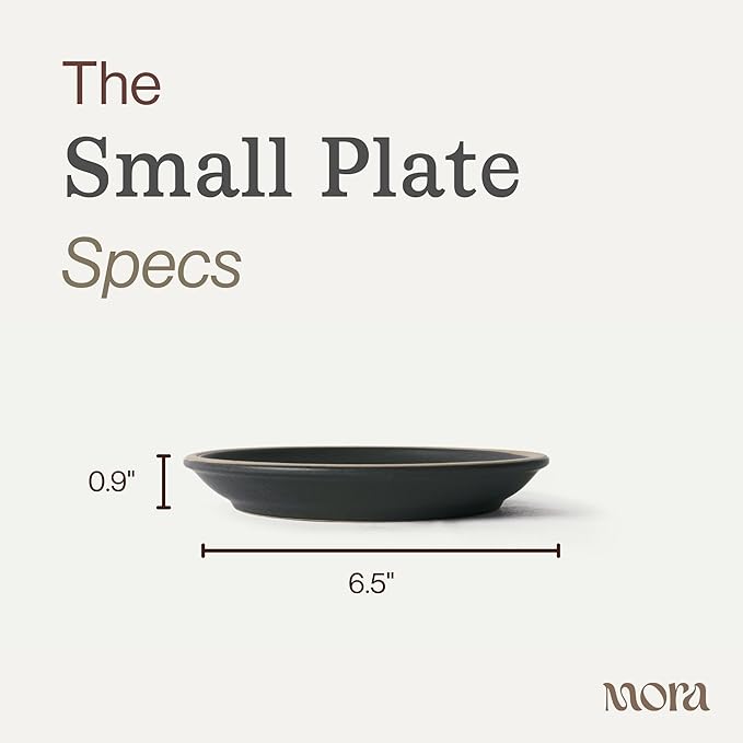 MORA Small Plates Set of 4, 6.5 inch Ceramic Pottery Dessert Plates - Microwave, Oven and Dishwasher Safe - Liquorice