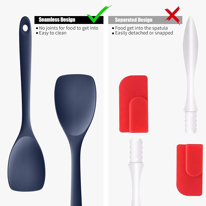 Doosu Silicone Spoon Spatula, 600쨘F Heat-Resistant Food Grade Rubber Spoonula with Seamless Design, Non-Stick Flexible Scraper Kitchen Cooking Spoon Baking Tool for Mixing, Scraping (Navy Blue)