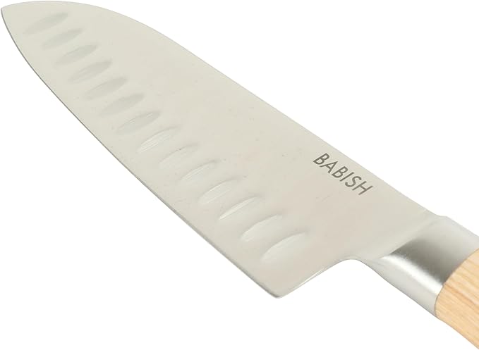 Babish 6.5-Inch Santoku Knife ??High-Carbon 1.4116 German Steel Kitchen Knife with Light Pakka Wood Handle, Full-Tang Razor Sharp Blade for Chopping, Slicing, Dicing & Precision Prep