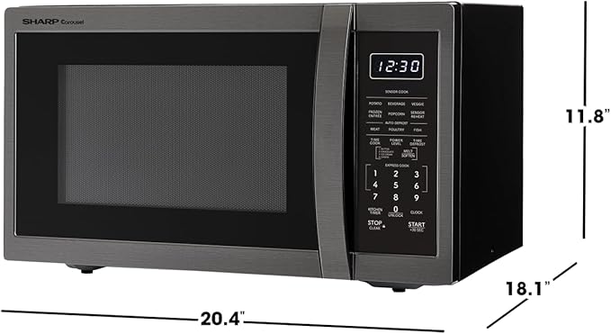 SHARP Countertop Microwave Oven with Removable 12.4" Carousel Turntable, 1.4 Cubic Feet, 1100 Watt, Black Stainless Steel