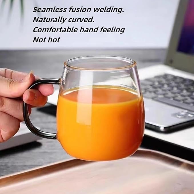 Clear Borosilicate Glass Coffee Mug with White Jade-Like Handle, 450ml/16oz ??Durable Glass Mug for Coffee, Tea, Beer, and Hot Beverages, Ideal Gift