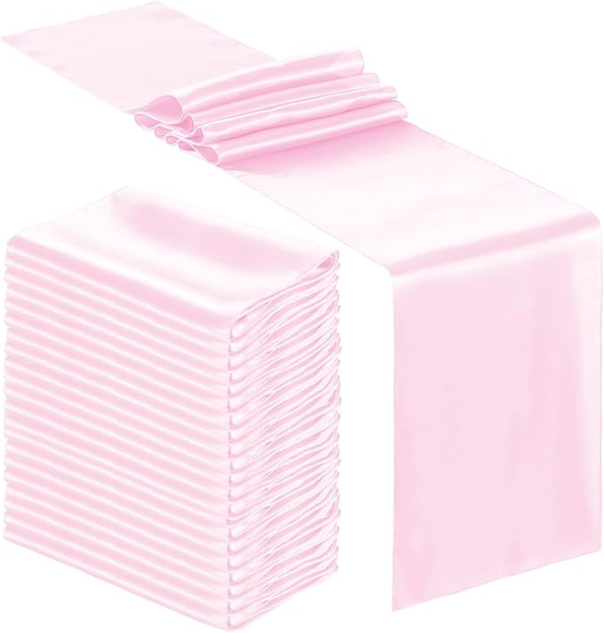 Bencailor 24 Pcs Blush Pink Satin Table Runner Bulk 12 x 108 Inches Long Table Runners Bright Smooth Fabric Tablecloth for Wedding Banquet Birthday Valentines St Patrick's Day Party Decorations