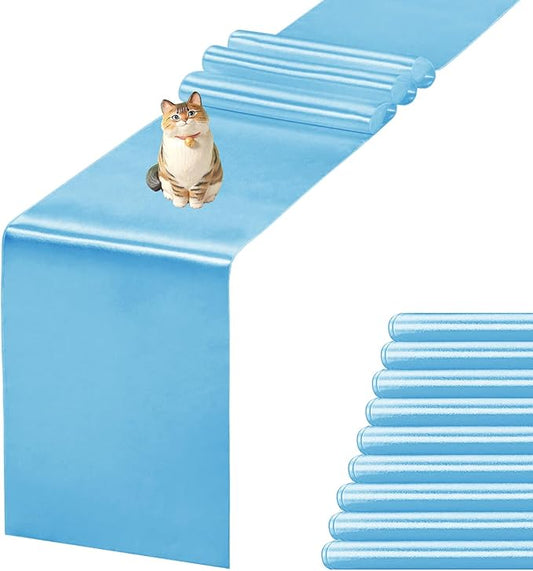 JEVIX 10 Pack Table Runner 12 X 108 Inch Silk Table Runner for Party,Wedding, Birthday, Banquets,Decoration(Blue)