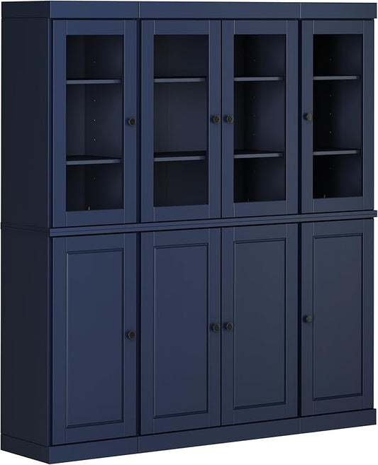 Palace Imports 100% Solid Wood China Cabinet - Kitchen Pantry - Wooden Storage w/Adjustable Shelves, Navy Blue, 65" w x 71.5" h x 15.5" d, Renewable Eco-Friendly Wood, Made in Brazil