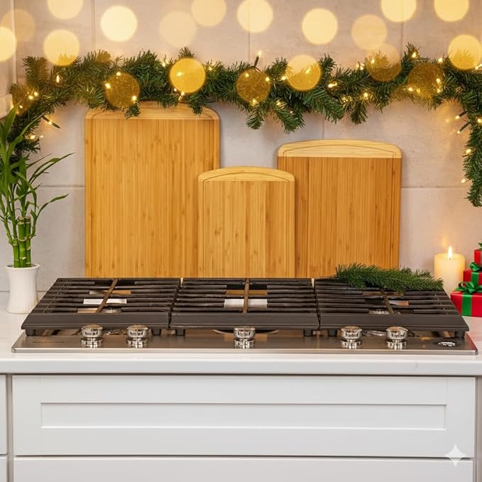 Organic Bamboo Cutting Boards for Kitchen Set of 3 with Lifetime Replacements ??Premium Extra Large Wood Chopping Boards with Juice Grooves for Carving & Serving, Non-Toxic & Durable by Greener Chef