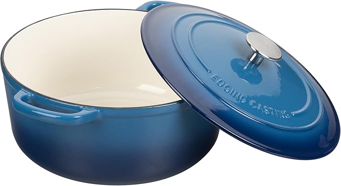 Enameled Cast Iron Dutch Oven Pot with Lid, 7 Quart, Round Dutch Ovens for Bread Baking, Bread Oven, Oven Safe up to 500째F, Lake Blue