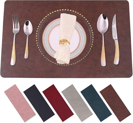 Reusable Faux Leather Eco-Friendly Placemats Set of 4,Wipeable Soft Place Mats,Waterproof&Oilproof Table Mats,Washable,Heat-Resistant,Non-Slip for Kitchen(Brown,4)
