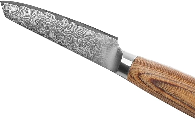 Wakoli EDIB Pro Damascus Mukimono Knife ??Japanese Style Paring and Garnishing Knife | 4-Inch Genuine Damascus Steel Blade with VG10 Core | Ergonomic Pakkawood Handle