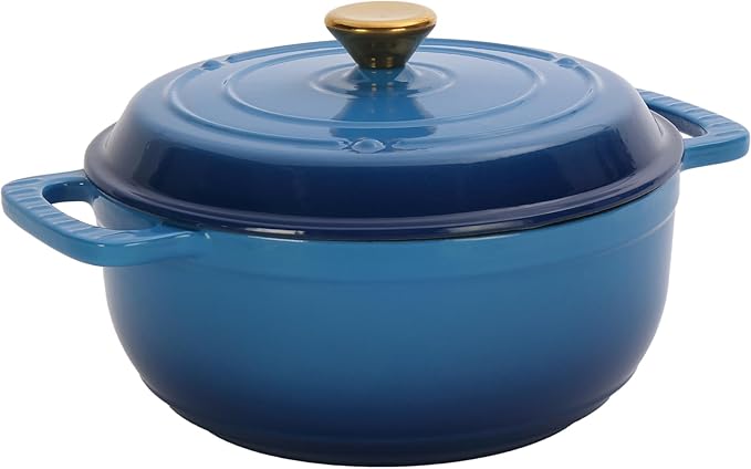 Dutch Oven Pot with Lid, 6 Quart Enameled Cast Iron Dutch Oven, Dual Handles, Kitchen Pots Oven Safe up to 500째F, Stovetop Compatible, Marinate, Cook, Bread Baking, Refrigerate & Serve, Blue