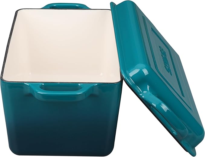Enameled Cast Iron Dutch Oven, Oblong Bread Oven for Sourdough Bread Baking, Baking Pan, Dual Handles, Oven Safe, 4 Quart, Darkcyan