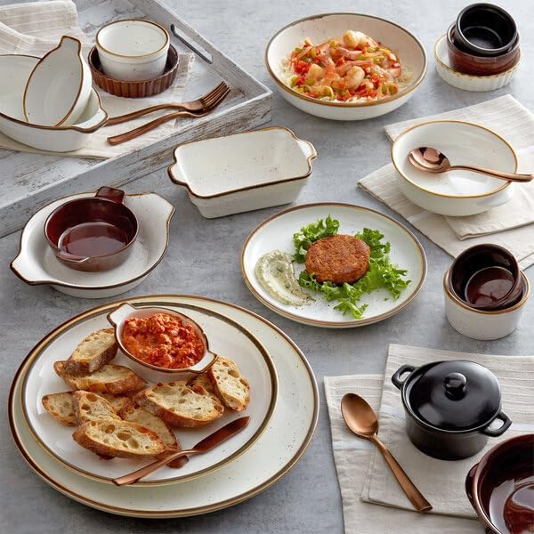 Keystone Vanilla Bean Stoneware Mini Rarebit Dish, White with Brown Speckles, 4 oz, Oval Shape, 5.25 x 3.25 Inches, Dishwasher and Microwave Safe, 6 per Case
