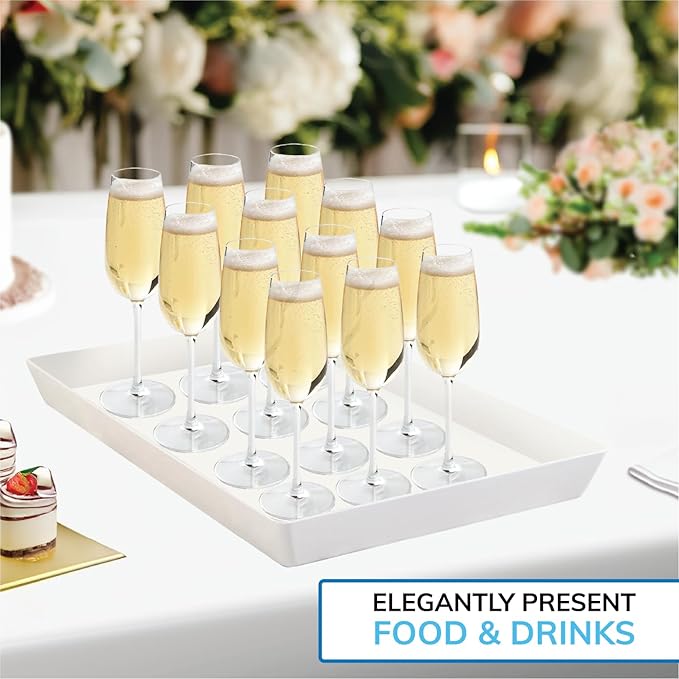 US Acrylic White Plastic Serving Trays (Set of 4) 15??x 10??| Large Unbreakable Reusable Rectangular Party Platters | Serve Appetizers, Fruit, Veggies, & Desserts | BPA-Free & Made in USA