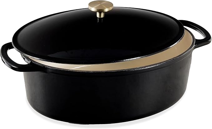 Best Choice Products Oval 7.5 Quart Enamel Cast-Iron Dutch Oven, Heavy-Duty Pre-Seasoned for Baking, Cooking w/Side Handles ??Black Licorice