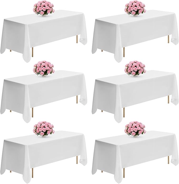 VEVOR White Tablecloths for Rectangle Tables, 6 Pack, 70 x 120 Inches, Reusable and Machine Washable Table Clothes, Wrinkle-Resistant Polyester Fabric Table Covers for Wedding, Party, Banquet