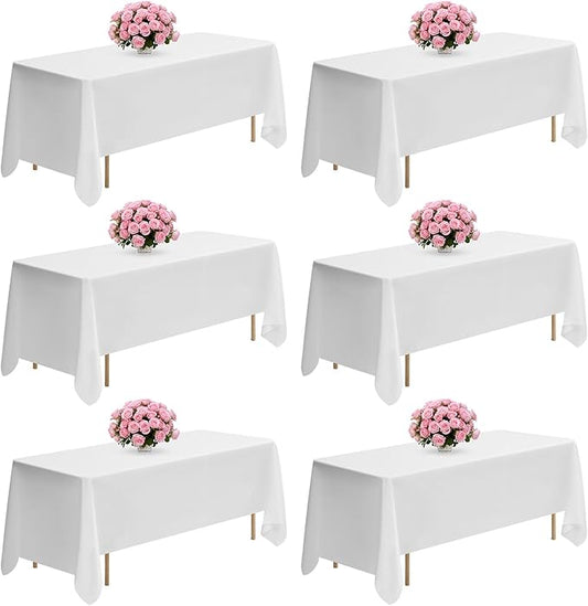 VEVOR White Tablecloths for Rectangle Tables, 6 Pack, 70 x 120 Inches, Reusable and Machine Washable Table Clothes, Wrinkle-Resistant Polyester Fabric Table Covers for Wedding, Party, Banquet