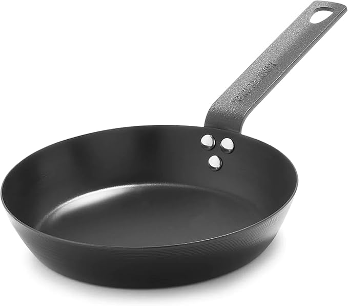 Merten & Storck Pre-Seasoned Carbon Steel 8??Frying Pan Skillet, Use on Induction, Stove and Grill, Durable, Even-Heating, for Searing, Grilling, Oven Use, and Campfire, Indoor/Outdoor