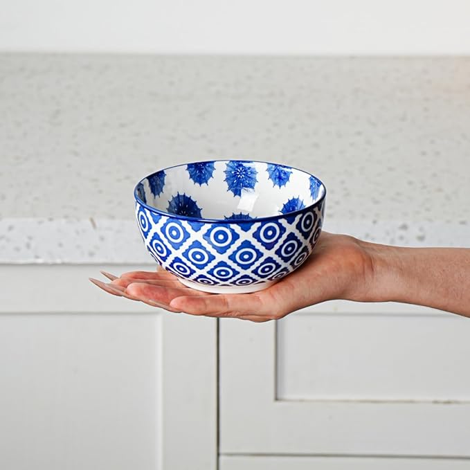 Cerkik Ceramic Dessert Bowls Set - 11 Oz Small Ice Cream Bowl for kitchen - 4.7 Inch Porcelain Cereal Bowl for Fruits, Salad, Side Dishes, Ramen - Microwave Dishwasher Safe - Set of 6 - Vintage Blue