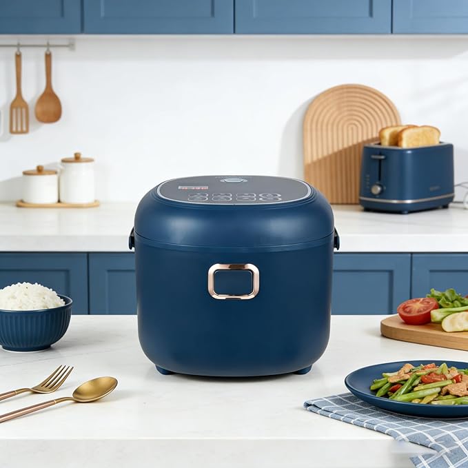 Mini Rice Cooker,2L Portable Travel For Car/Truck/Home,Multicooker 24h Keep Warm,12V/24V/110V Small with Steam Tray(Blue)