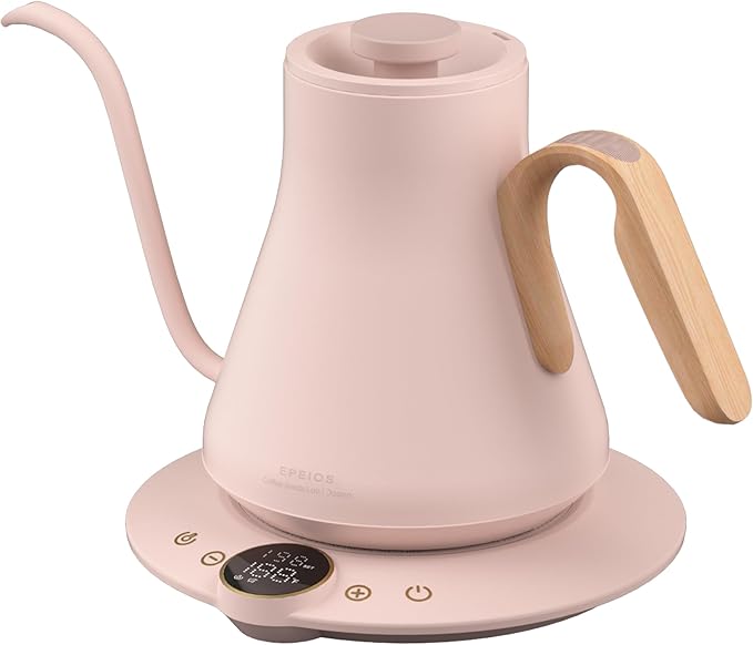 Gooseneck Electric Kettle with 짹1??Temperature Control for Pour Over Coffee & Tea, Quick Heating, BPA-Free Stainless Steel, Built-in Brew Timer, 1500W/0.9L (Petal Pink)