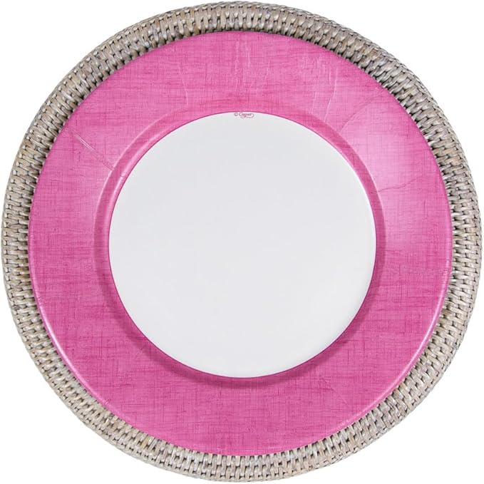 Caspari Linen Border Paper Dinner Plates in Fuchsia - Pack of 8