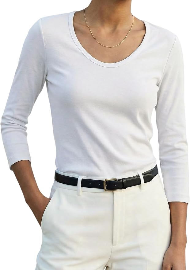 Women's 3/4 Sleeve Scoop Neck T-Shirt Cotton Blend Slim Fit Basic Tee Casual Spring Top 2026