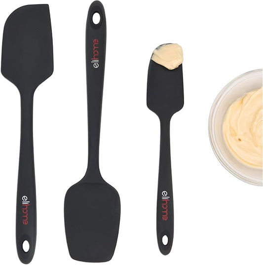 Elihome Chef Series 3 Piece Silicone Spatula Set - 600째F Heat Resistant Non Stick Rubber Kitchen Scraper Spatulas for Cooking, Baking, Mixing ??BPA Free and LFGB Certified Silicone(Black)