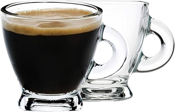 BOHEM'S Espresso Cups, 3.2 oz Small Demitasse Clear Glass Espresso Drinkware, Set of 2, Espresso Shot Glasses, Clear Expresso Coffee Cups, Tazas de Cafe Expreso
