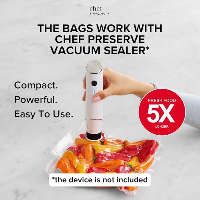 Chef Preserve Reusable Vacuum Sealer Bags for Food ??30 BPA-Free Food Storage Bags, Freezer, Microwave ??Odor-Resistant, Leak-Proof ??Compatible with Chef Preserve Vacuum Sealers
