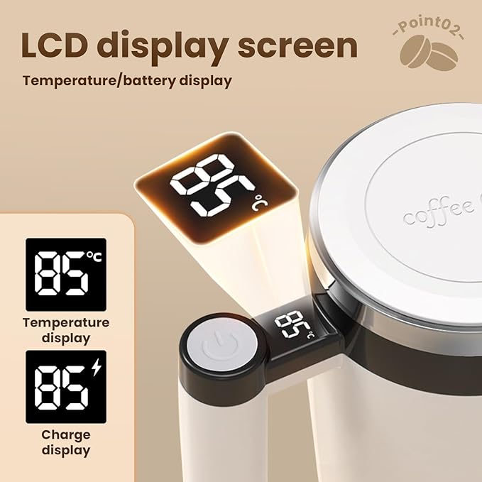 Electric Magnetic Stirring Coffee Mug, 2026 New Automatic Stirring Coffee Cup with Temperature Display, 12.85oz Self-Stirring Mug with Lid Suitable for Coffee, Milk, and Other Beverages (Black)