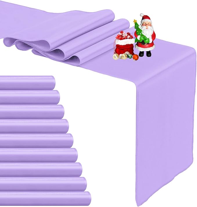 10-Pack Lavender Satin Table Runner 12 x 108 Inch Long Bright and Smooth Silk Fabric Table Runner for Wedding Banquet Birthday Party Decoration