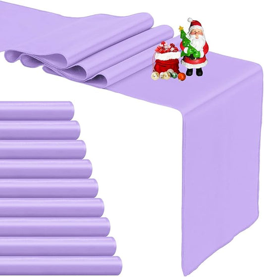 10-Pack Lavender Satin Table Runner 12 x 108 Inch Long Bright and Smooth Silk Fabric Table Runner for Wedding Banquet Birthday Party Decoration