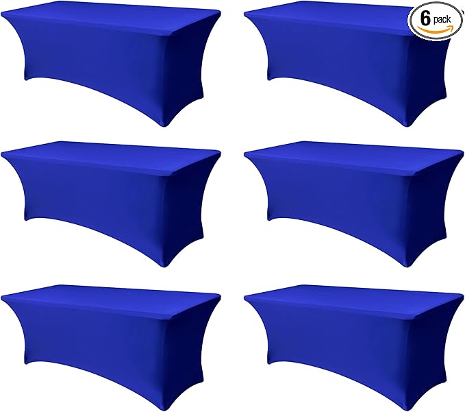 Enjoyidea Table Cover for 6 Foot Rectangle Tables-6 Pack Royal Blue Fitted Stretch Tablecloth-Spandex 6ft Folding Tablecloths for Party, Vendor Booth Display, Banquet Buffet Event, Craft Trade Show