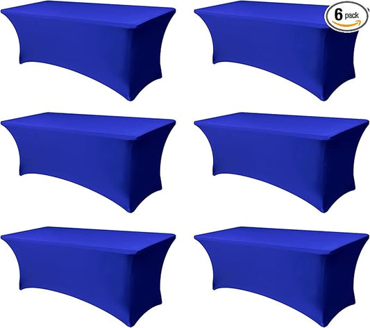 Enjoyidea Table Cover for 6 Foot Rectangle Tables-6 Pack Royal Blue Fitted Stretch Tablecloth-Spandex 6ft Folding Tablecloths for Party, Vendor Booth Display, Banquet Buffet Event, Craft Trade Show
