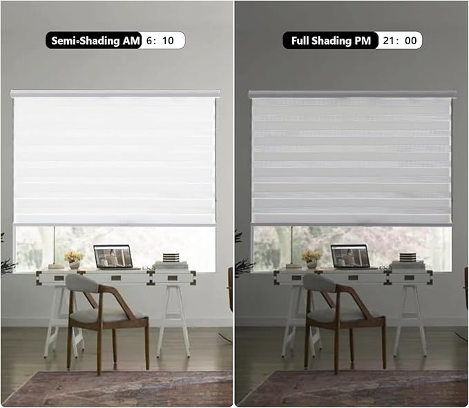 Zebra Blinds for Windows, Roller Window Shades, Blackout Blinds for Windows, Cordless Dual Layer Roll Up Blind Control for Day and Night, 20" W X 72" H, White