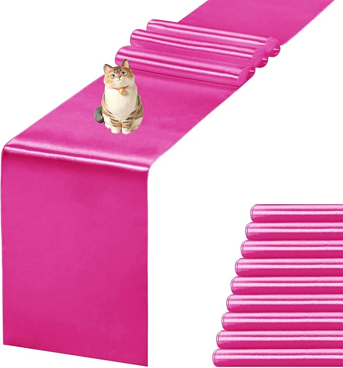 JEVIX 10 Pack Satin Table Runner 12 X 108 Inch Silk Table Runner for Party,Wedding, Birthday, Banquets,Decoration(Fuchsia)