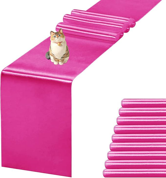 JEVIX 10 Pack Satin Table Runner 12 X 108 Inch Silk Table Runner for Party,Wedding, Birthday, Banquets,Decoration(Fuchsia)