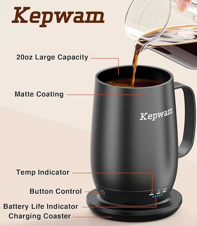 Heated Coffee Mug T2-Plus, 20oz Leading Large Capacity Self Heating Coffee Mug, Up to 8 Hrs Battery & Hot Up to 149?? Smart Coffee Mug for Women, Men