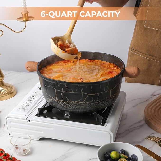 Bionic Turtle Design Nonstick Ceramic Dutch Oven Pot with Lid (6 qt, 10.2"), Non Toxic,PFAS & PFOA Free, Dishwasher Safe, Compatible with All Stovetops, Durable Cookware for Home Cooking