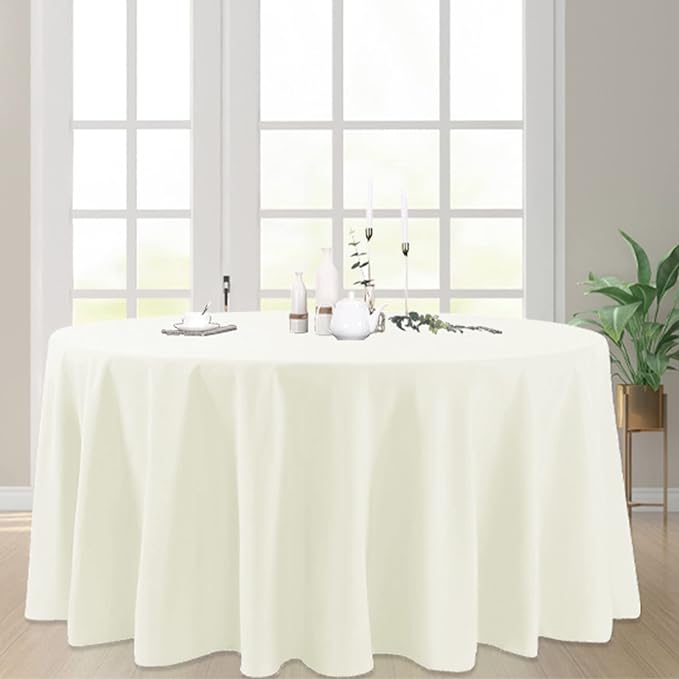 6 Pack Ivory Round Tablecloths 108 Inches Table Cloth Stain and Wrinkle Resistant Washable Polyester Table Cover Fabric for Party, Wedding,Dining,and Banquet Decoration
