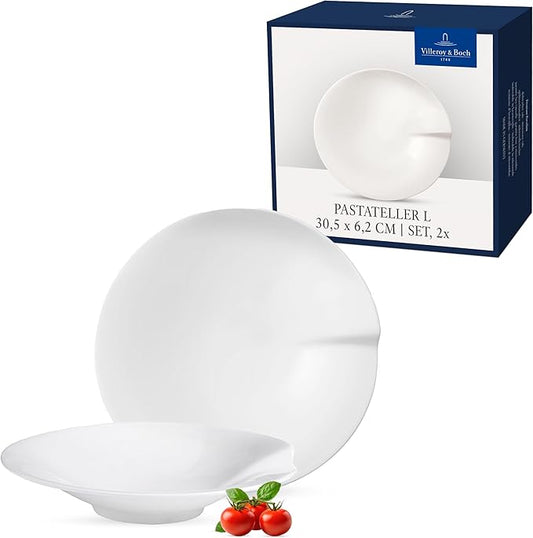 Villeroy & Boch Pasta Passion Plate, Large, Set of 2, Premium Porcelain, Made in Germany, White