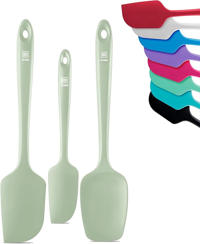 di Oro Living Silicone Spatula Set - Rubber Kitchen Spatulas for Baking, Cooking, Mixing - 600째F Heat-Resistant & BPA Free Silicone Scraper Spatulas for Nonstick Cookware - Dishwasher Safe (3pc, Sage)