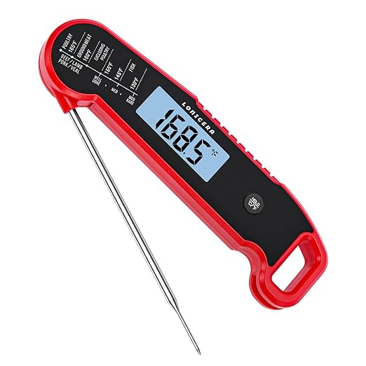 Lonicera Digital Meat Thermometer for Food Cooking. Instant Read Within 1 Sec and 짹0.9?덦ccuracy with Thermocouple Sensor. IP67 Waterproof, Auto-Rotating Display, Auto Wake up (Red)